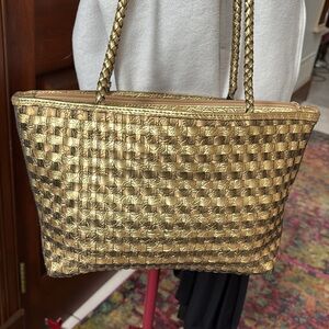 Warren Reed   Leather woven shoulder bag/braided straps  gold / bronze metallic